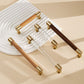 Faceted Crystal and Wood Cabinet Pulls with Brass End Caps