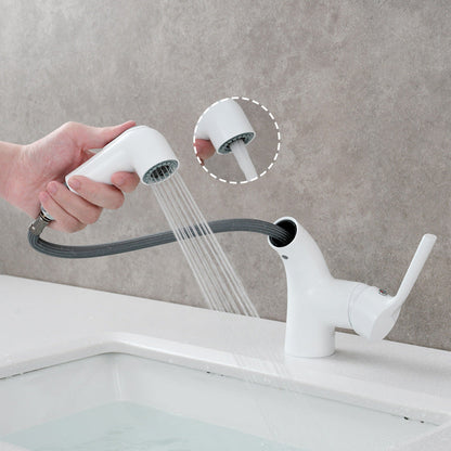 Novara Minimalist white pull-out Bathroom Sink Faucet with dual spray modes