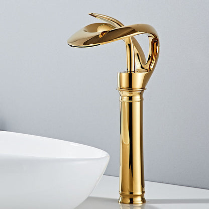 Thermora Single Handle Waterfall Brass Bathroom Sink Faucet with Hollowed-Out Design