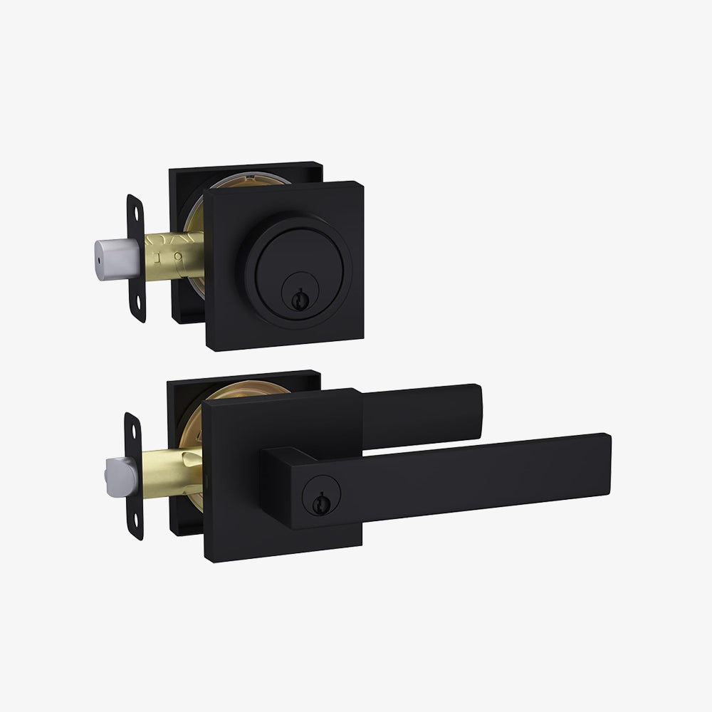 Keyed Entry Front Door Handleset with Single Cylinder Deadbolt