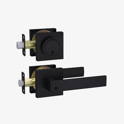 Keyed Entry Front Door Handleset with Single Cylinder Deadbolt