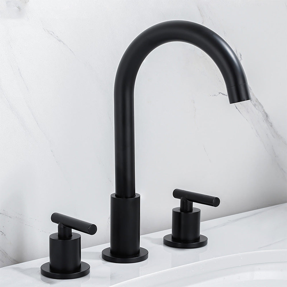 Tivora Minimalist Gooseneck Two-Handle 3-Hole Widespread Bathroom Sink Faucet