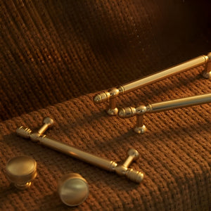 Gold Round Bar Cabinet Pulls and Matching Knobs