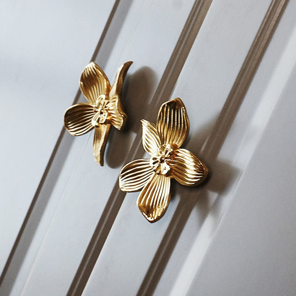 Large Solid Brass Flower Cabinet Knobs