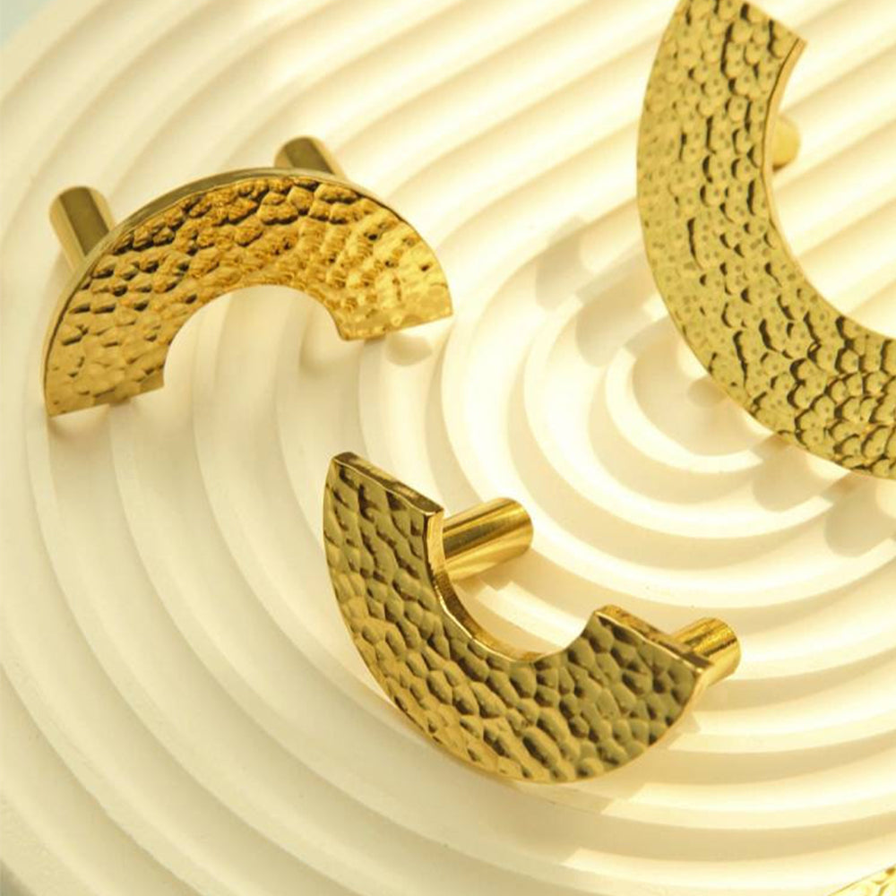 Textured Gold Brass Half Moon Cabinet Pulls