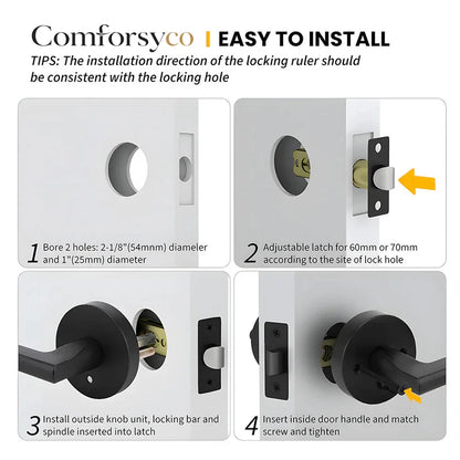 Round Interior Door Lever Handles for Bedroom and Bathroom Doors