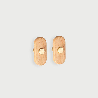 Beech Finish Wood Drawer Pulls with Copper Accents