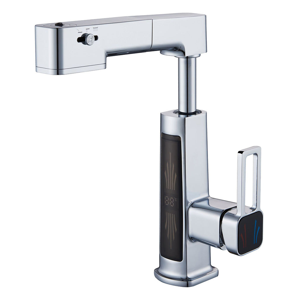 Corven Modern Pull-Out Bathroom Sink Faucet with 360° Swivel Spout and LED Temperature Display