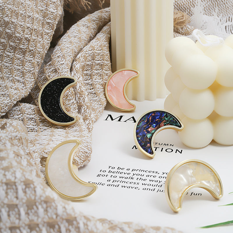 Crescent Moon Cabinet Knobs with Colored Insets