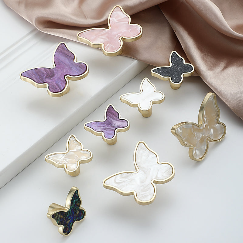 Butterfly Cabinet Knobs with Colored Insets