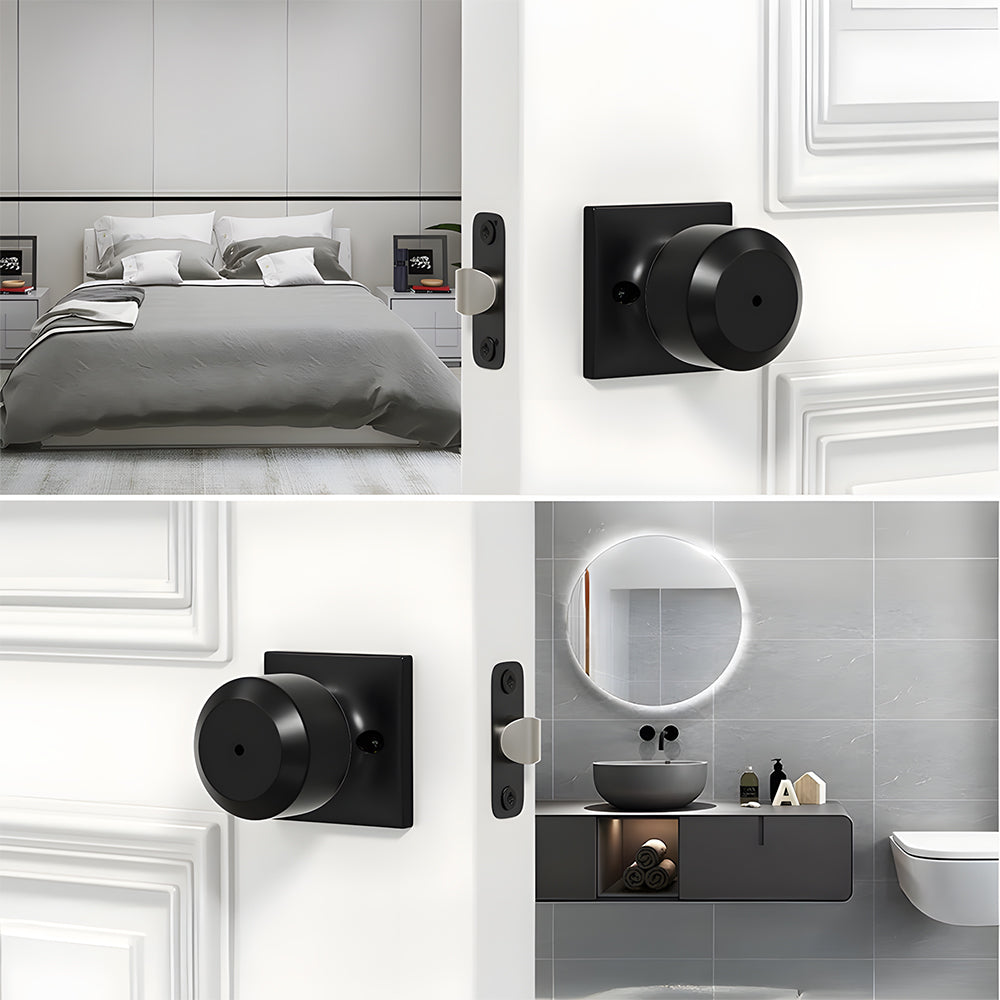 Matte Black Round Privacy Door Knob for Bedroom and Bathroom Doors