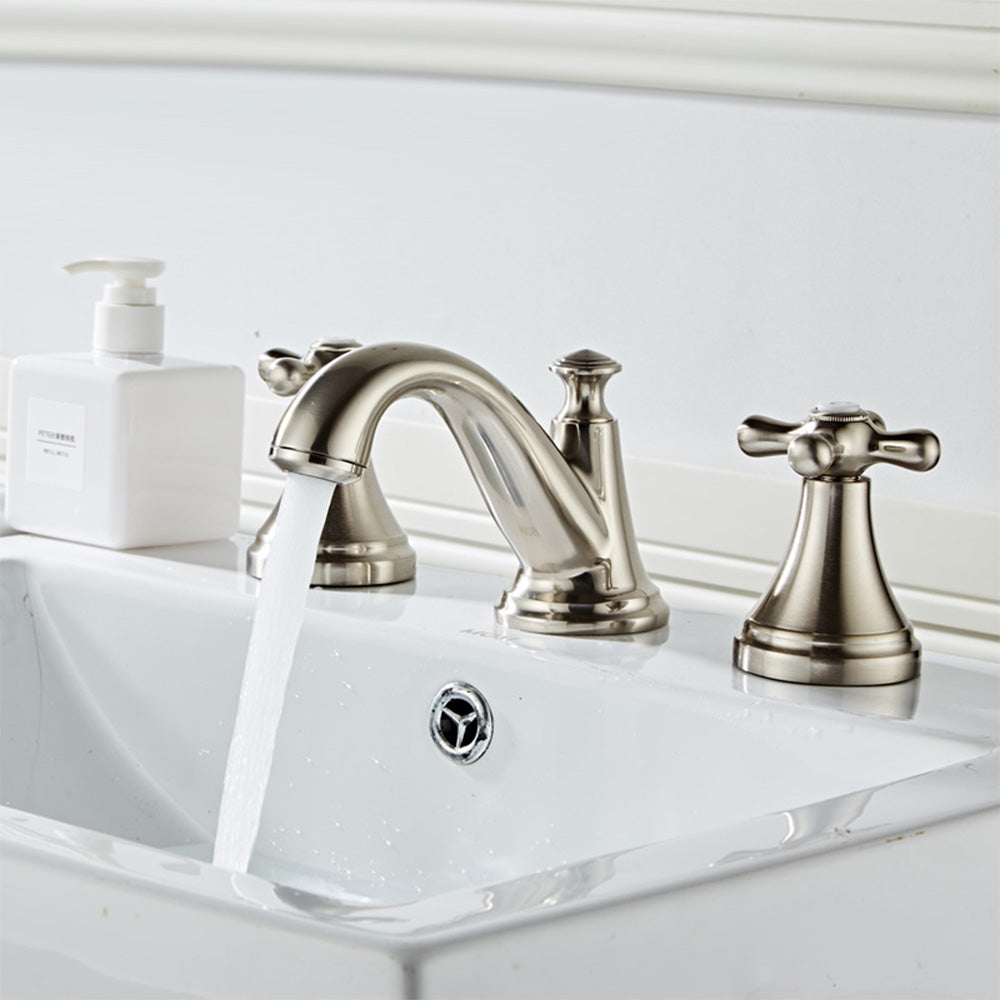 Double-handle Three-hole Widespread Bathroom Sink Faucet