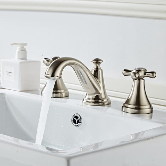 Curved Spout Two-Handle 3-Hole Widespread Bathroom Faucet
