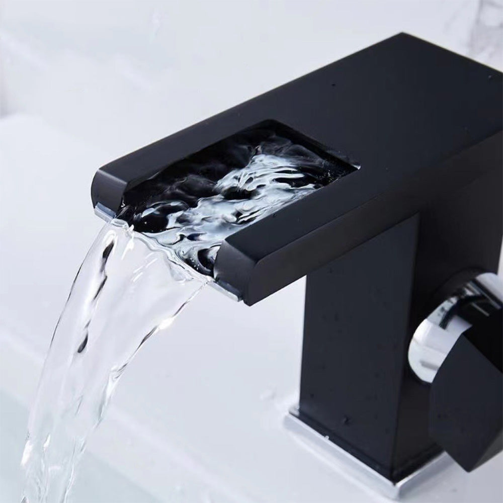 Lumina Modern LED Waterfall Bathroom Sink Faucet With Color-Changing LED Temperature Light