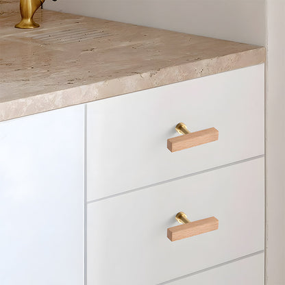 Wood Square Bar Cabinet Handles and Drawer Pulls with Brass Base