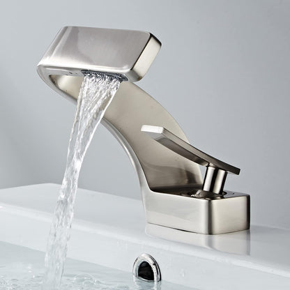Sereno Waterfall Single Lever Brass Bathroom Sink Faucet, Single Hole Basin Faucet