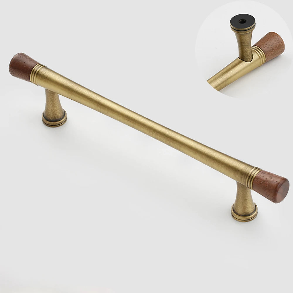 Walnut and Antique Brass Cabinet Pulls with Knob Options