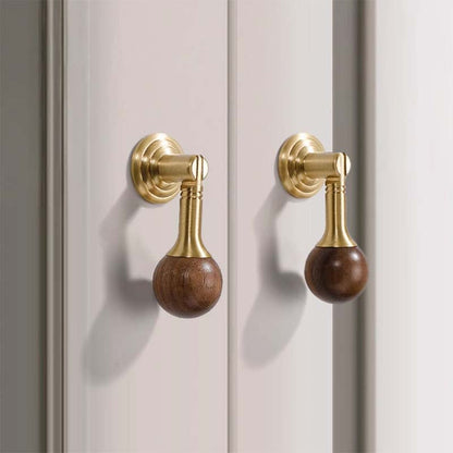 Walnut Ball Cabinet Knobs with Solid Brass Mounts