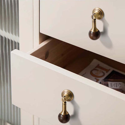 Walnut Ball Cabinet Knobs with Solid Brass Mounts