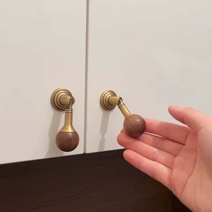 Walnut Ball Cabinet Knobs with Solid Brass Mounts