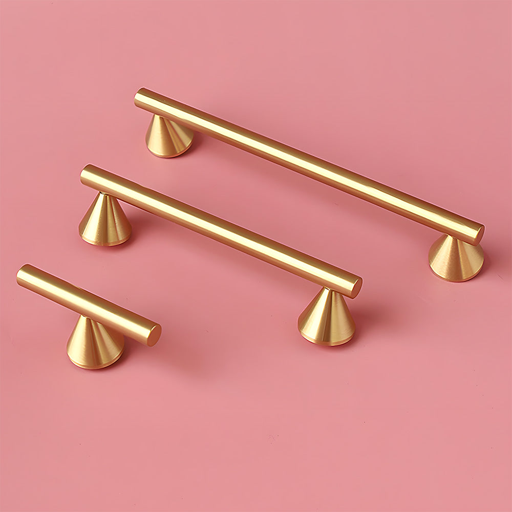 Brass Cabinet Pulls and T-Knobs with Cone Bases