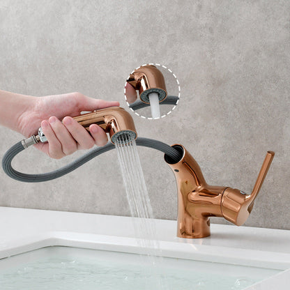 Novara Minimalist white pull-out Bathroom Sink Faucet with dual spray modes