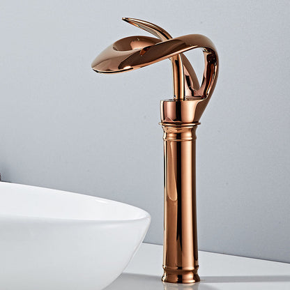 Thermora Single Handle Waterfall Brass Bathroom Sink Faucet with Hollowed-Out Design