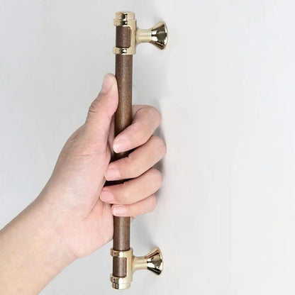 Walnut Round Bar Cabinet Pulls with Silver-Tone Mounts
