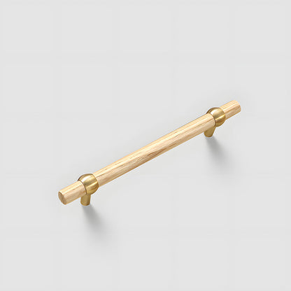 Wood and Brass Round Bar Cabinet Handles and Drawer Pulls