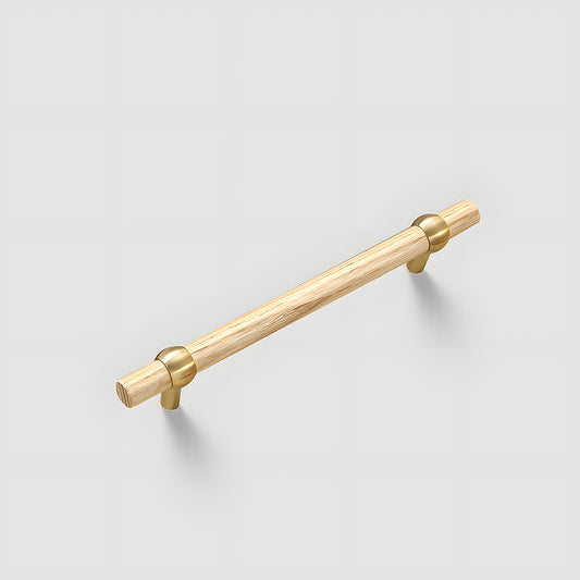Wood and Brass Round Bar Cabinet Handles and Drawer Pulls
