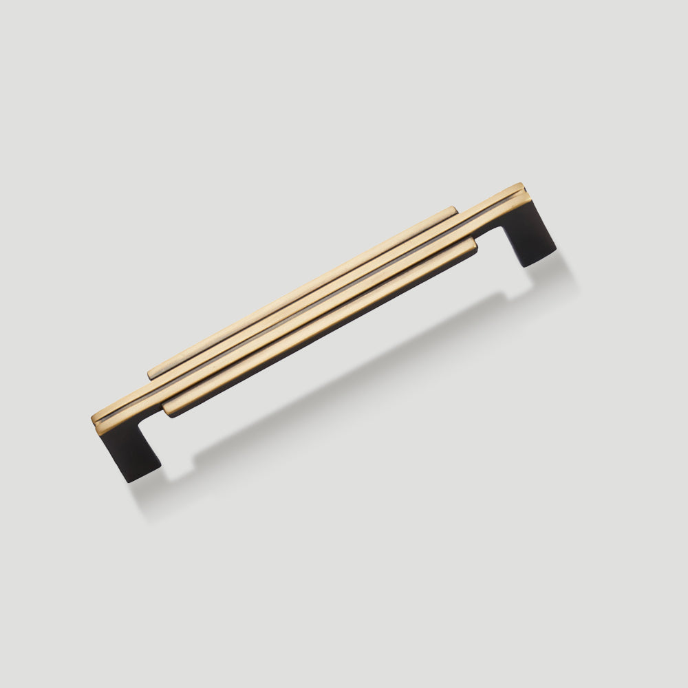 Ribbed Brass Cabinet Handles and Matching Knobs