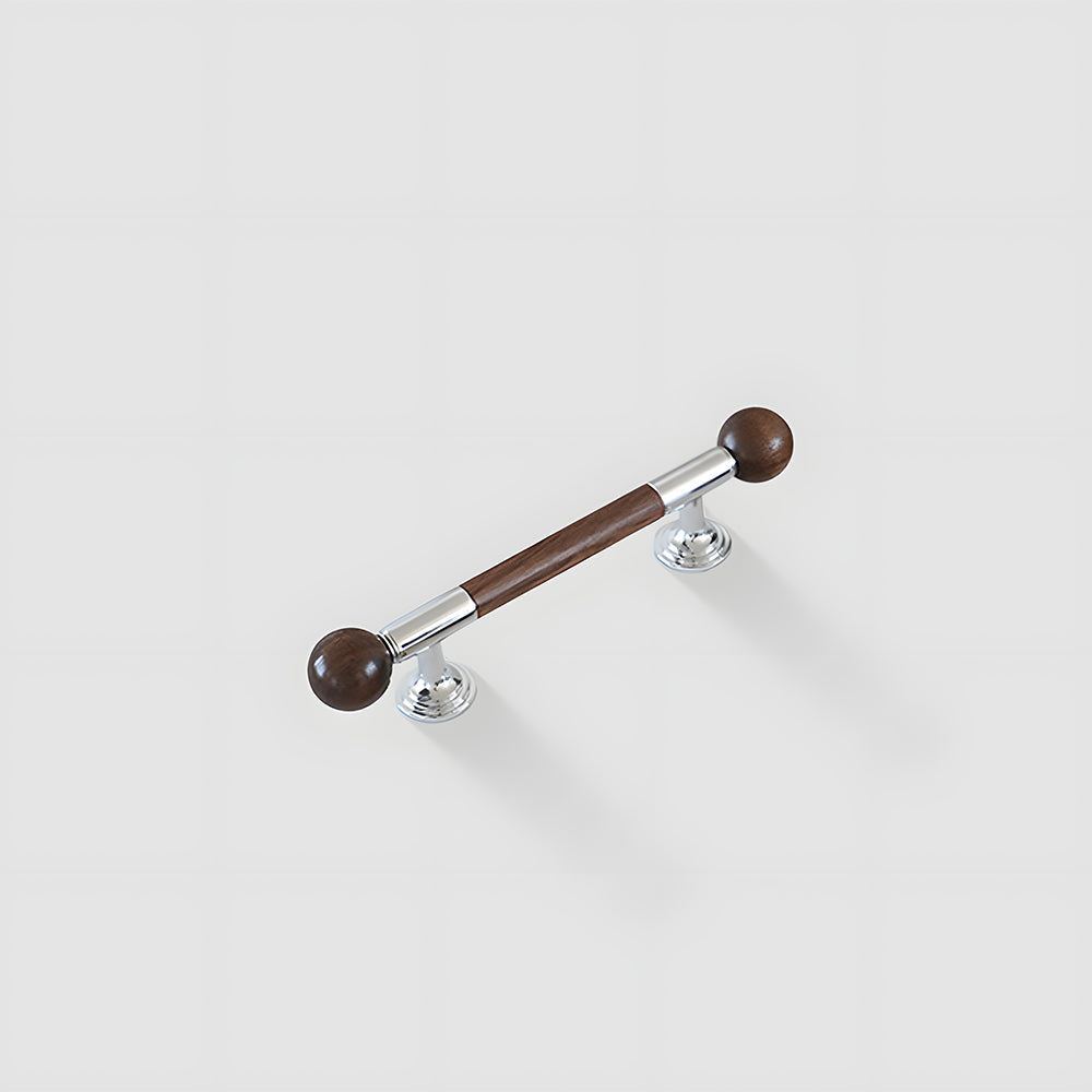 Wooden Round Bar Cabinet Handles with Brass Mounts
