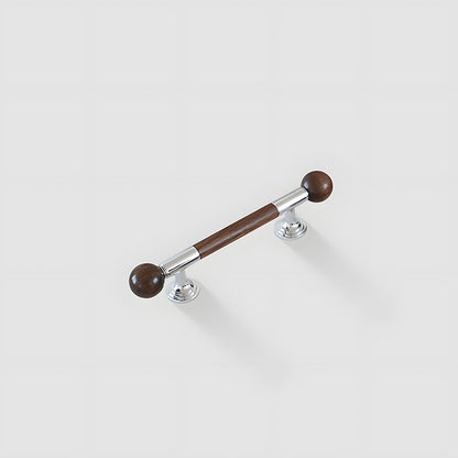 Wooden Round Bar Cabinet Handles with Brass Mounts
