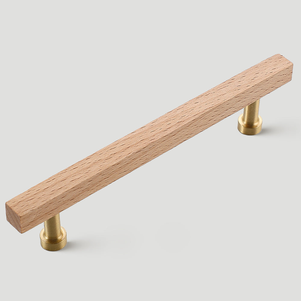 Wood Square Bar Cabinet Handles and Drawer Pulls with Brass Base