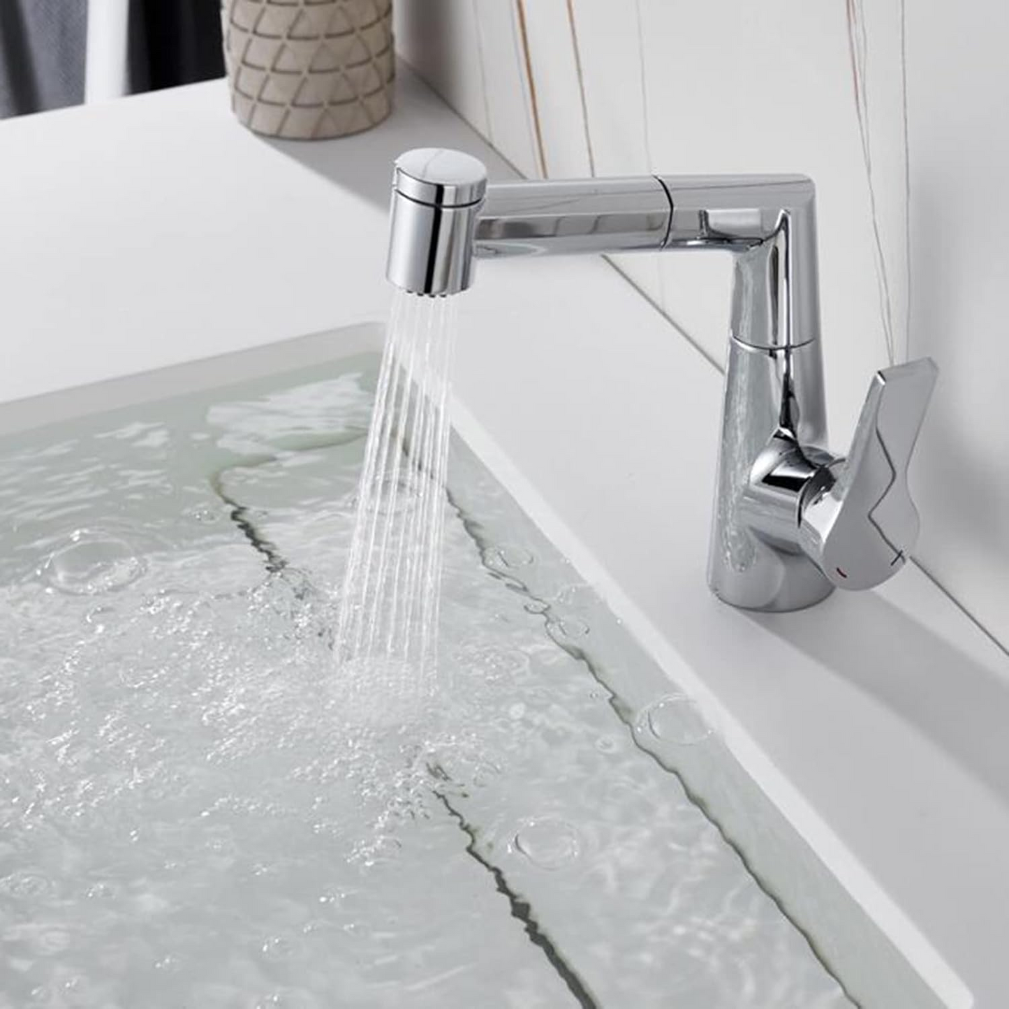Valenza Modern Height-Adjustable Pull-Out Bathroom Sink Faucet with Dual Spray Modes