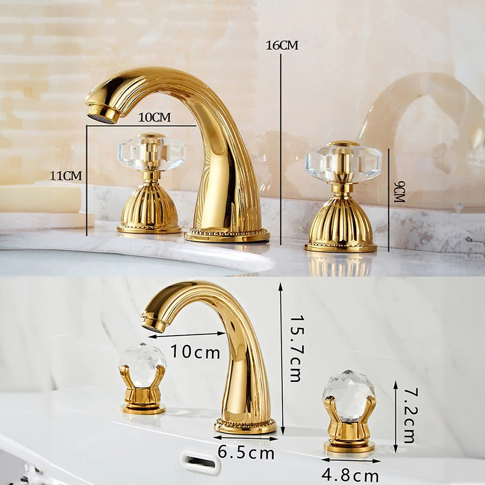 Aurion Retro Crystal Handle 3-Hole Widespread Bathroom Sink Faucet