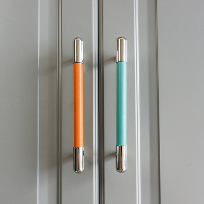 Colorful Leather Cabinet Pulls and Knobs, Stainless Steel