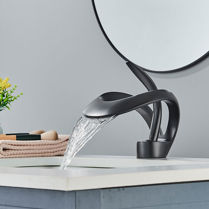 Veyra Waterfall Bathroom Sink Faucet, Modern Single Hole Single Lever Vanity Faucet