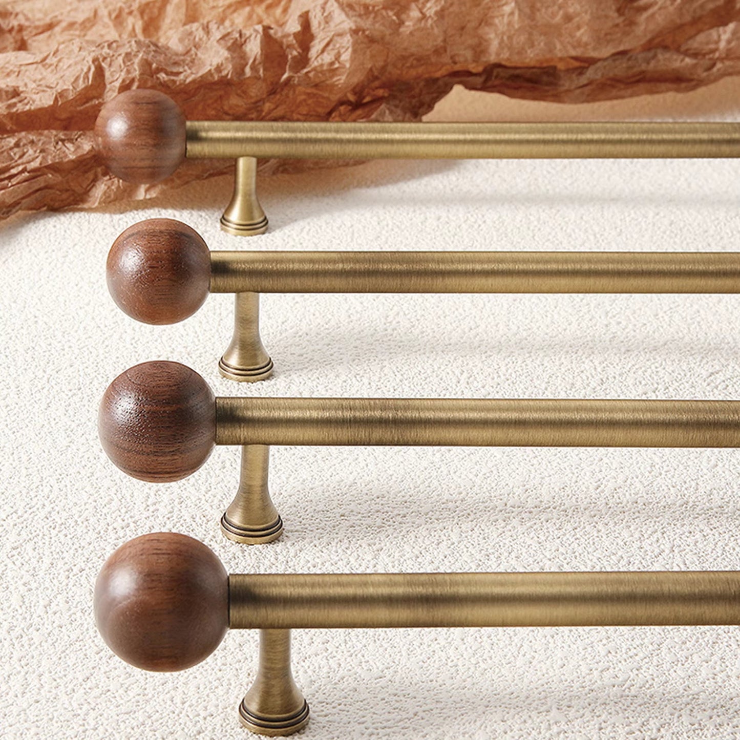 Nordic Brass and Walnut Cabinet Pulls and Knobs