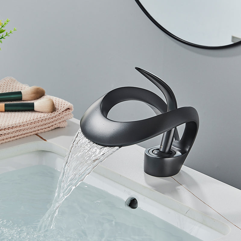 Veyra Waterfall Bathroom Sink Faucet, Modern Single Hole Single Lever Vanity Faucet