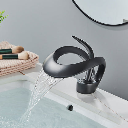 Veyra Waterfall Bathroom Sink Faucet, Modern Single Hole Single Lever Vanity Faucet