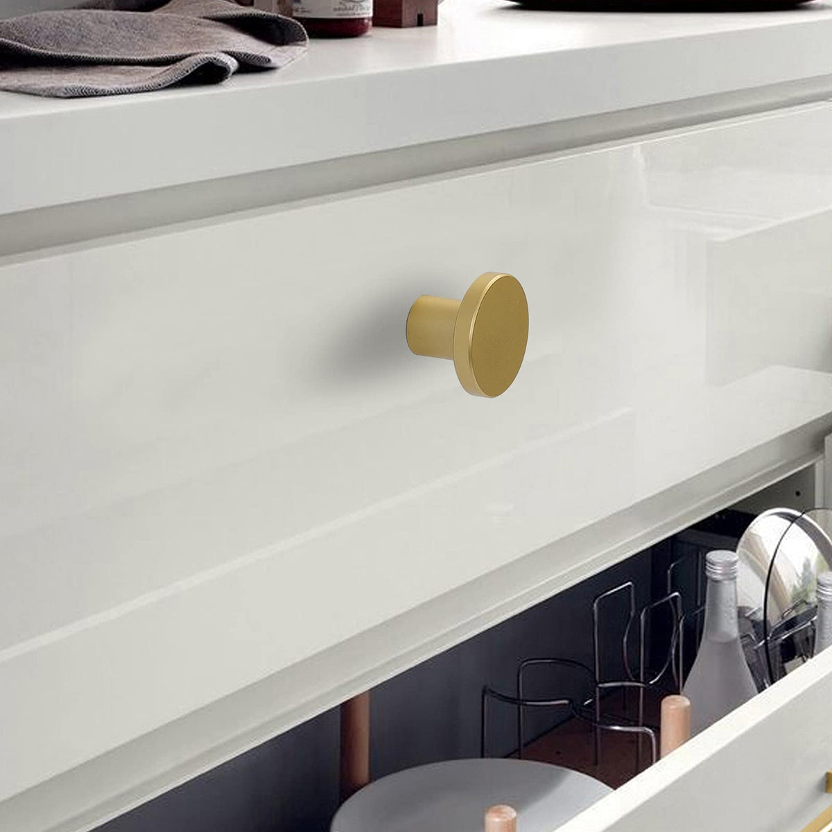 Brushed Brass Round Cabinet Knobs, 30 mm