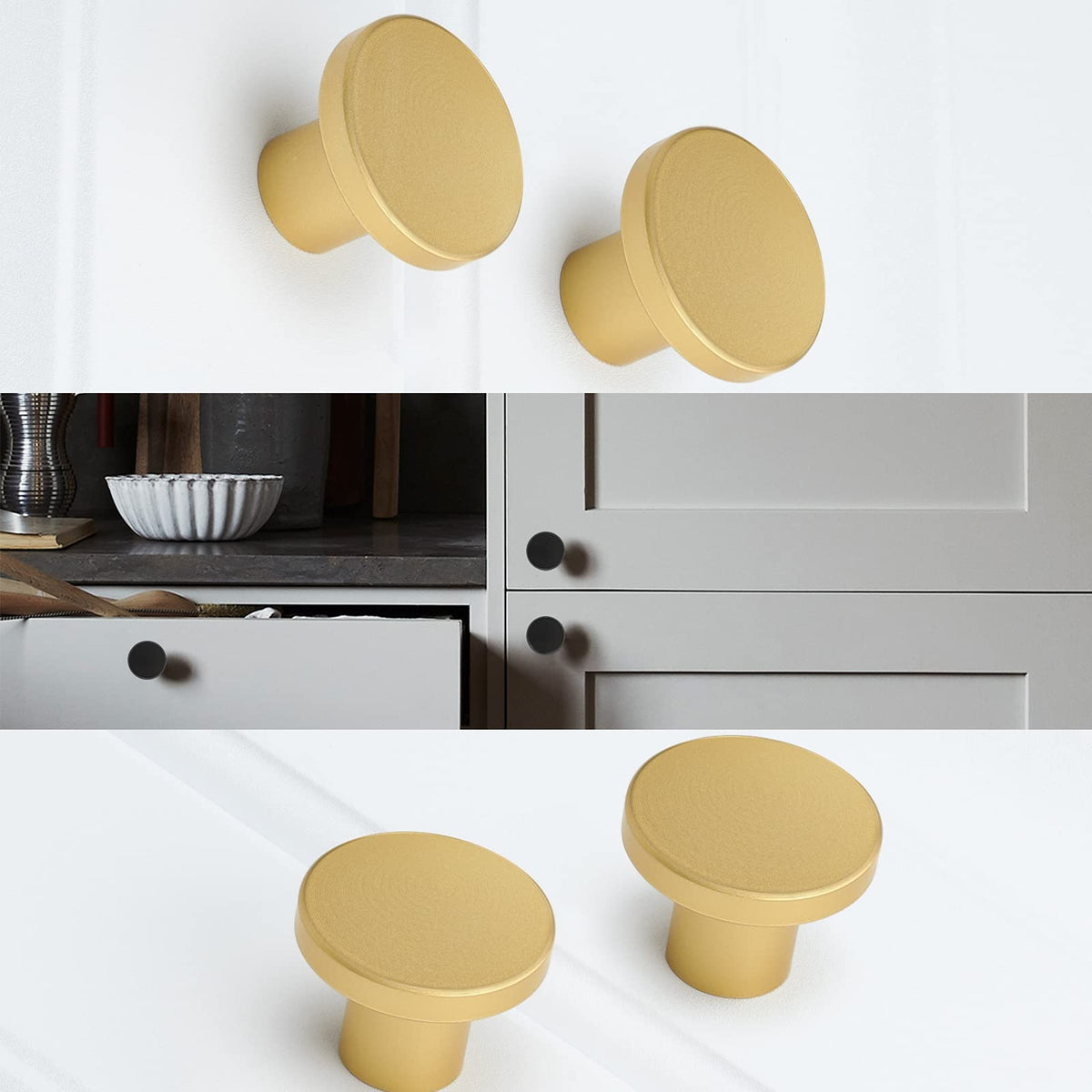 Brushed Brass Round Cabinet Knobs, 30 mm