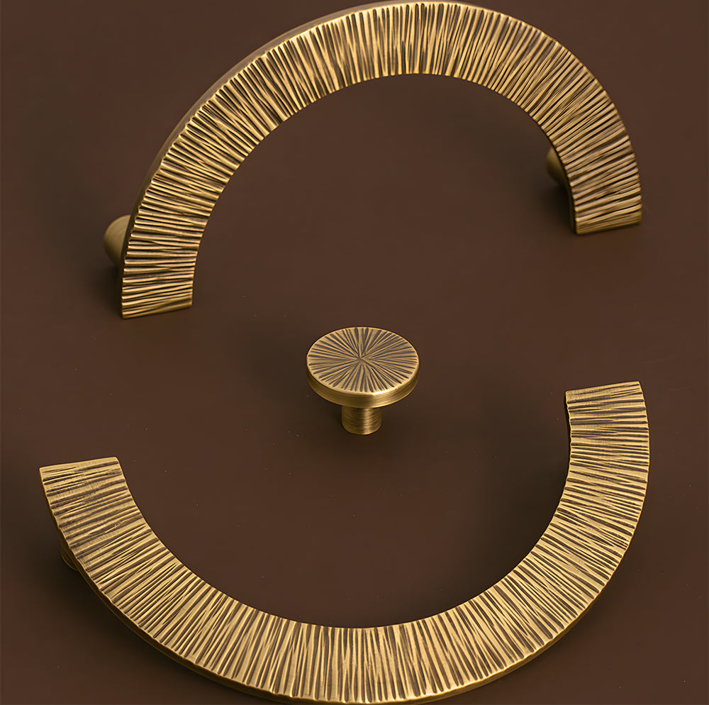 Textured Half Moon Brass Cabinet Pulls and Knobs