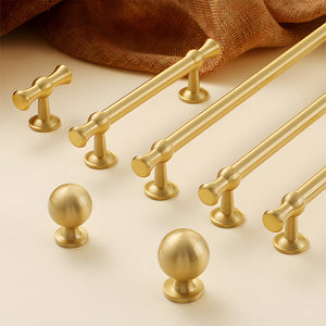 Gold-Finish Turned Brass Cabinet Handles and Knobs for Wardrobes