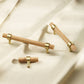 Walnut and Beech Wood Cabinet Pulls with Brass Bases