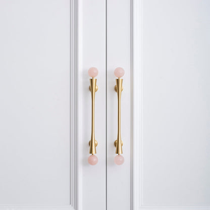 Pink Crystal Cabinet Pulls and Knob with Gold Finish