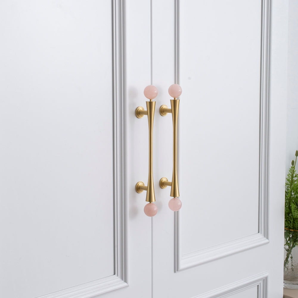 Pink Crystal Cabinet Pulls and Knob with Gold Finish