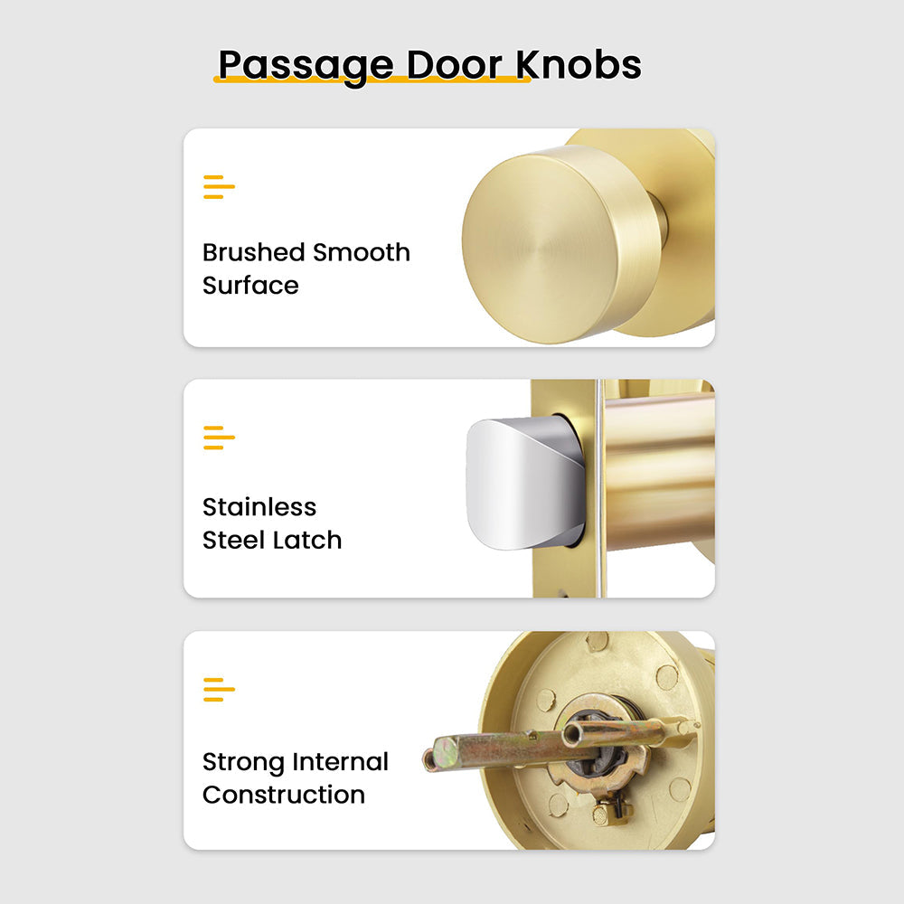 Heavy Duty Round Passage Door Knobs for Hallway and Closet Doors