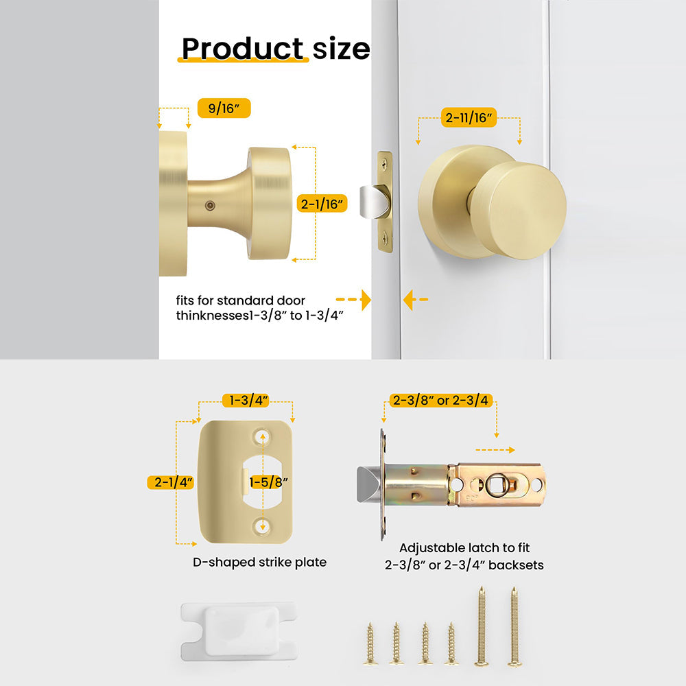 Heavy Duty Round Passage Door Knobs for Hallway and Closet Doors